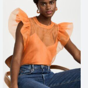 Jonathan Simkhai - Corina Organza Ruffle Sleeve Blouse